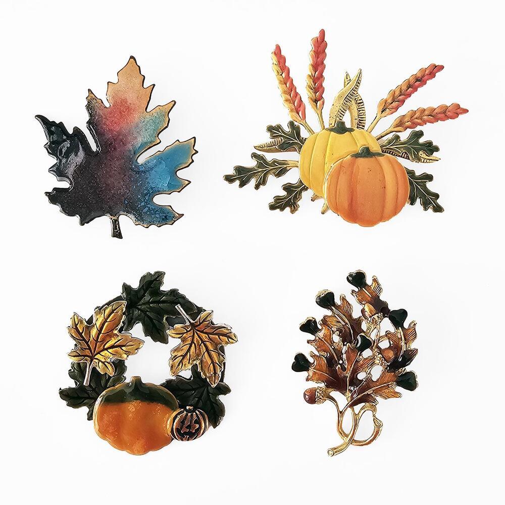 Vintage Autumn Harvest Themed Brooch Set